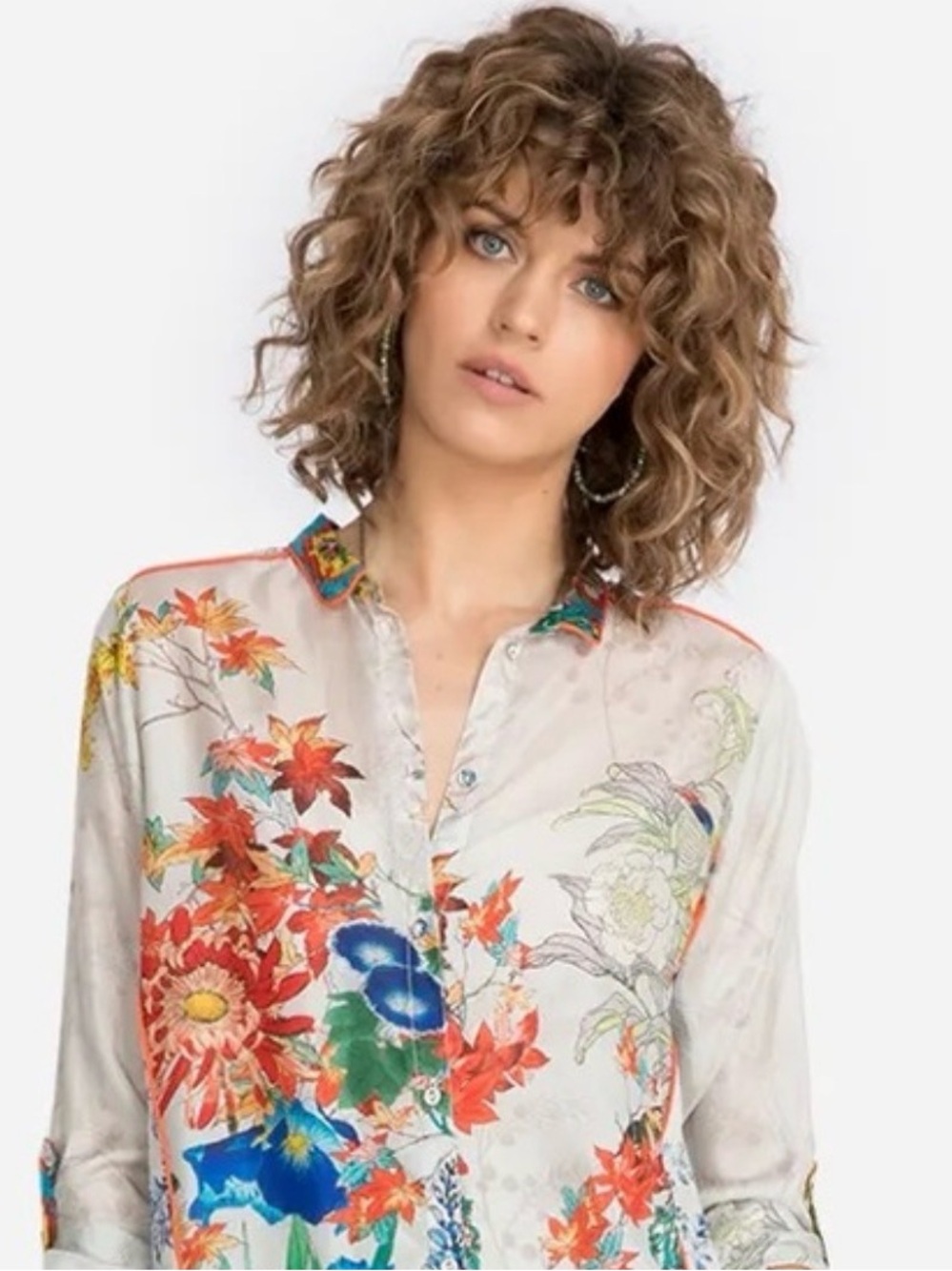 Johnny Was Amelia 100% Silk Button Down  Blouse